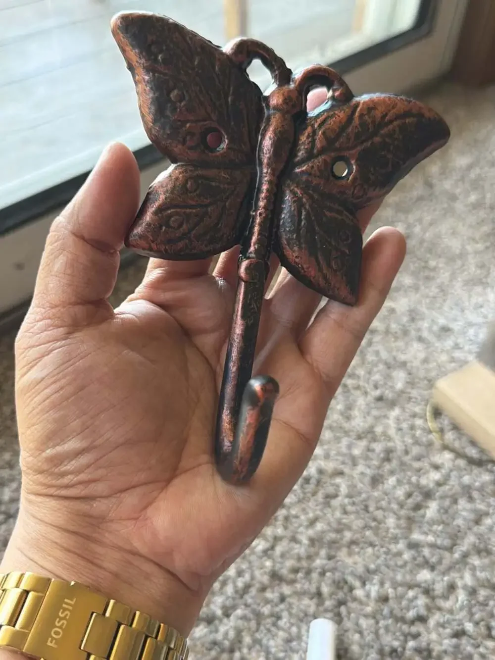 Ironware Butterfly Wall Hook Cast Iron Copper Finish